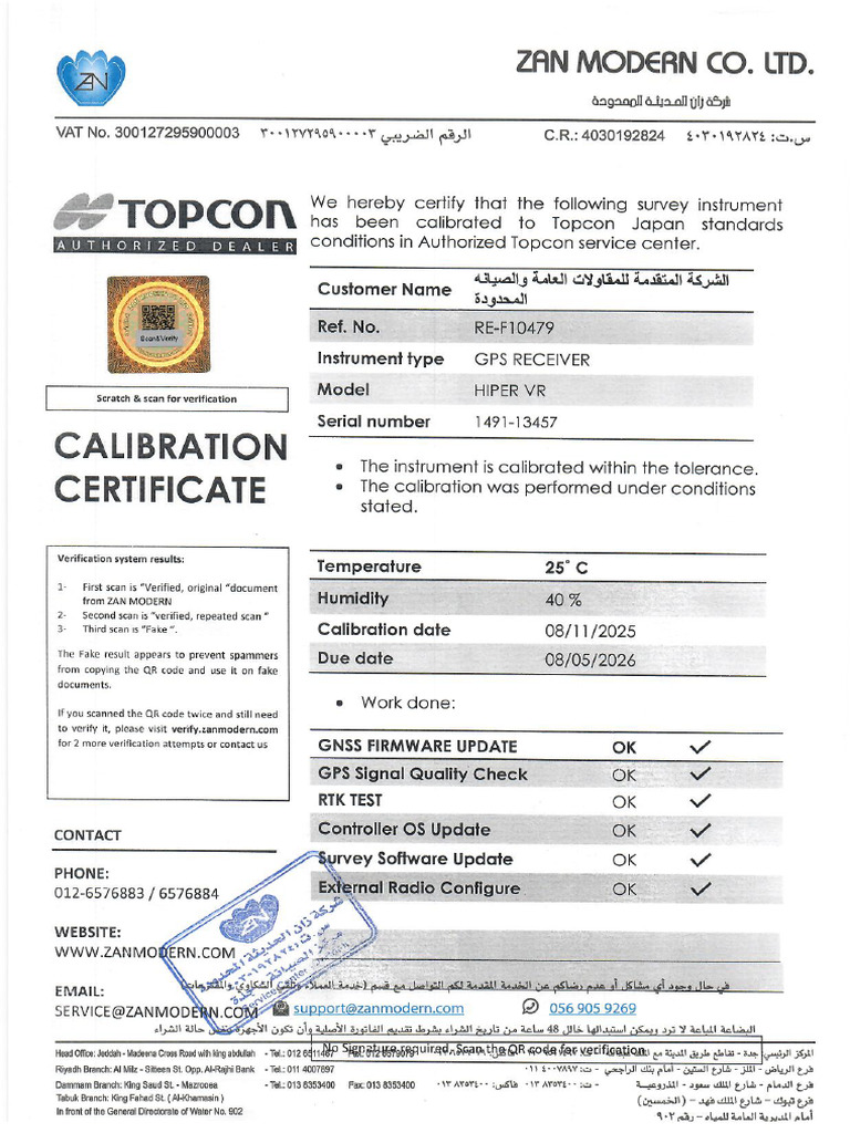 Survey Instruments Calibration Certificates - 08-11-2025 | PDF