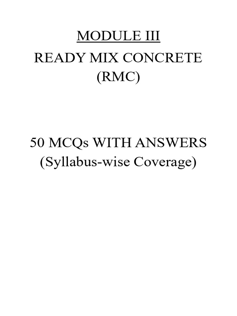 RMC: 50 MCQs with Answers | PDF | Concrete | Building Technology