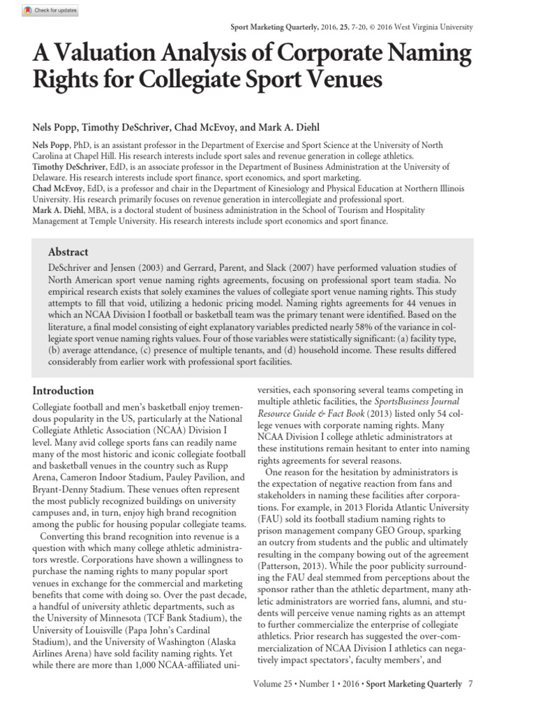 Valuing NCAA Venue Naming Rights | PDF | Coefficient Of Determination ...