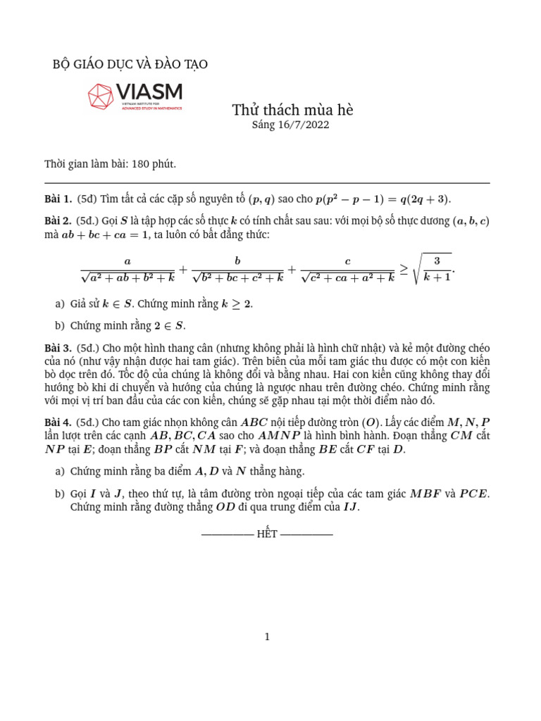 Thu Thach Mua He 2022 Final Sang | PDF