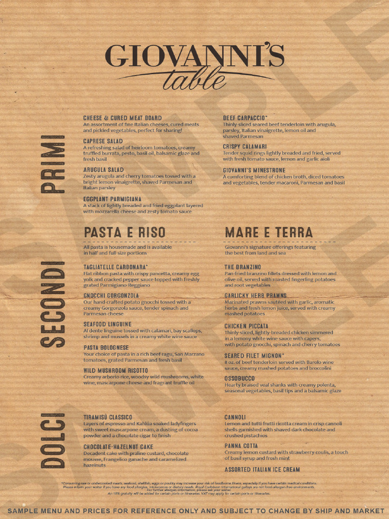 Giovannis Table Menu Sample | PDF