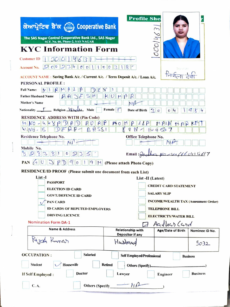 KYC Information Form for Cooperative Bank | PDF | Identity Document ...