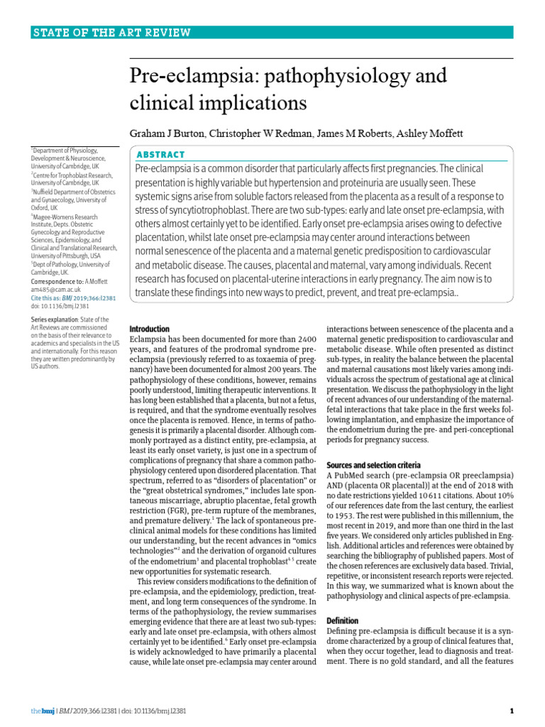 55 Pre-Eclampsia Pathophysiology and | PDF | Placenta | Anatomy