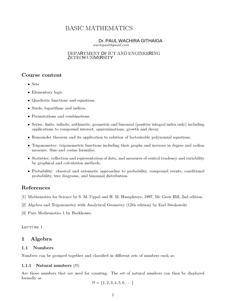 BAsic Mathematics Notes | PDF | Numbers | Quadratic Equation