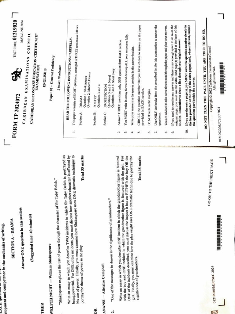 Kami Export - CSEC English B May 2024 Paper 2 | PDF