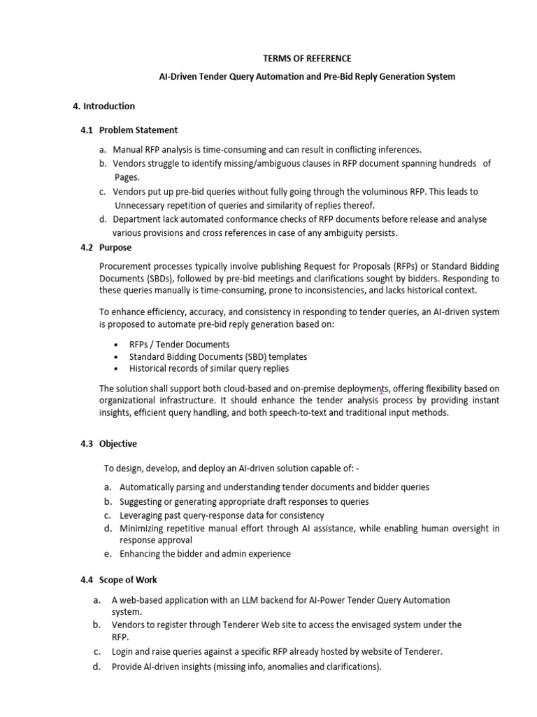 AI Driven Tender Query Automation and Pre Bid Reply Generation System ...