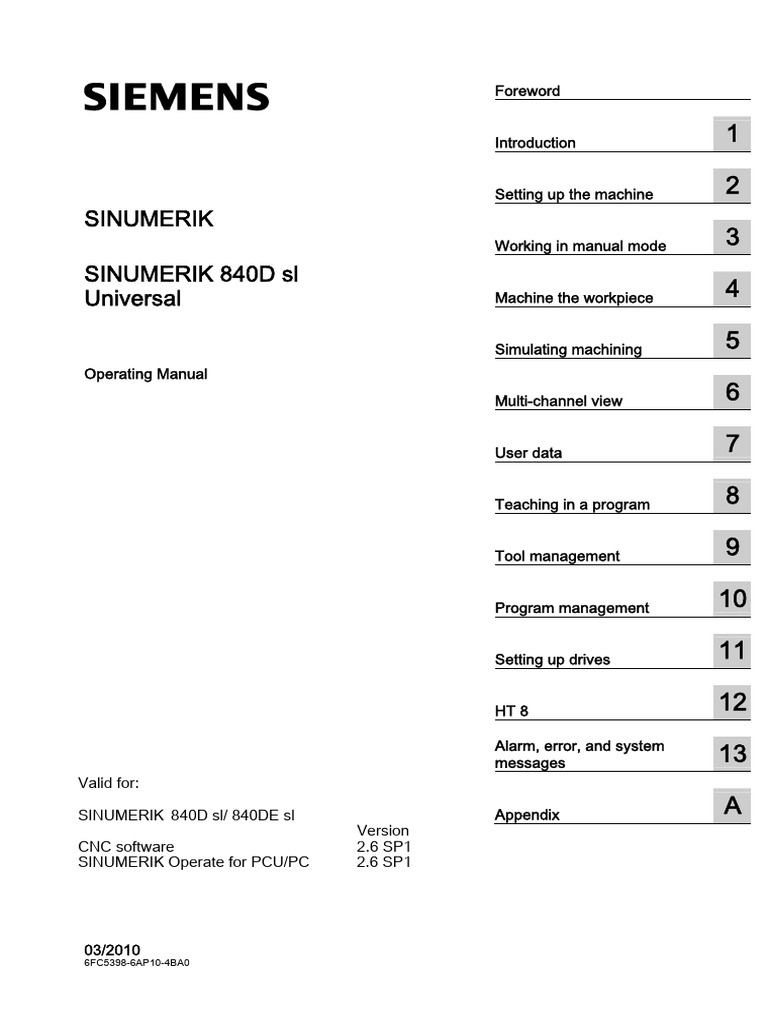 SINUMERIK 840D sl Operating Manual | PDF | Pointer (Computer ...