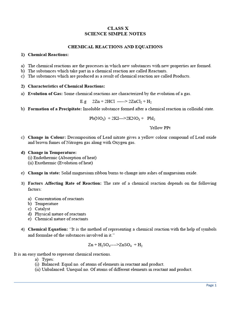 Class X Science: Chemical Reactions Guide | PDF | Chemical Reactions | Acid