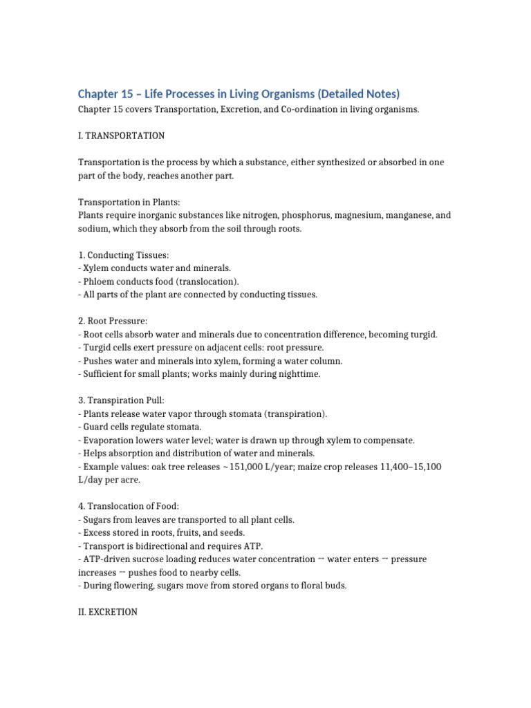 Chapter 15 Life Processes Notes | PDF | Endocrine System | Kidney