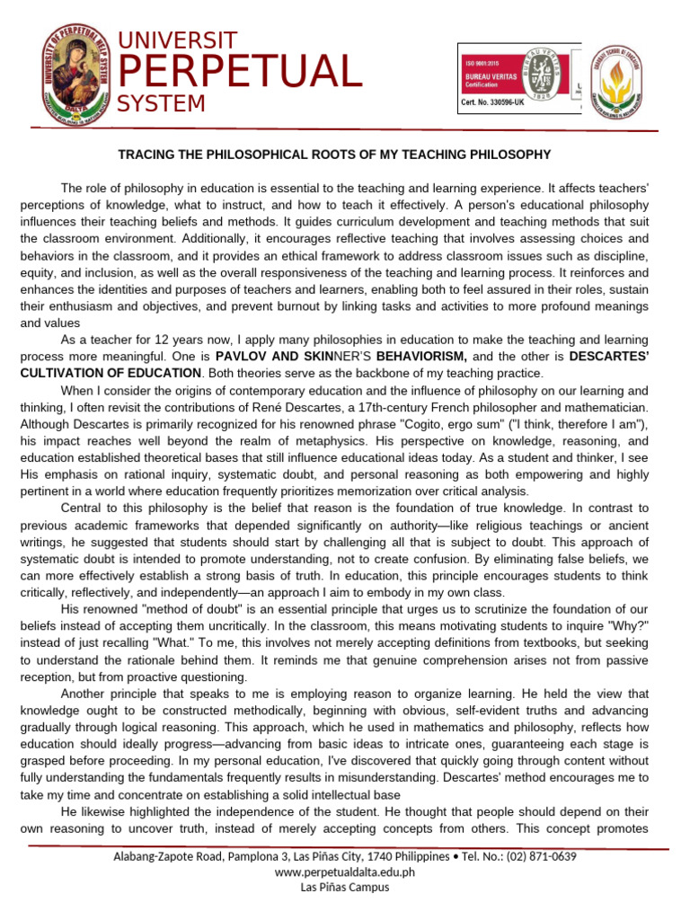 Teaching Philosophy: Descartes & Behaviorism | PDF | Behaviorism | Learning