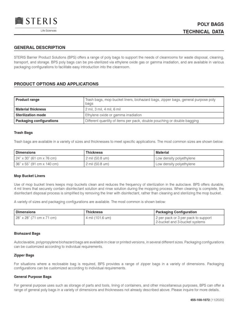 Poly Bags Tds | PDF | Sterilization (Microbiology)