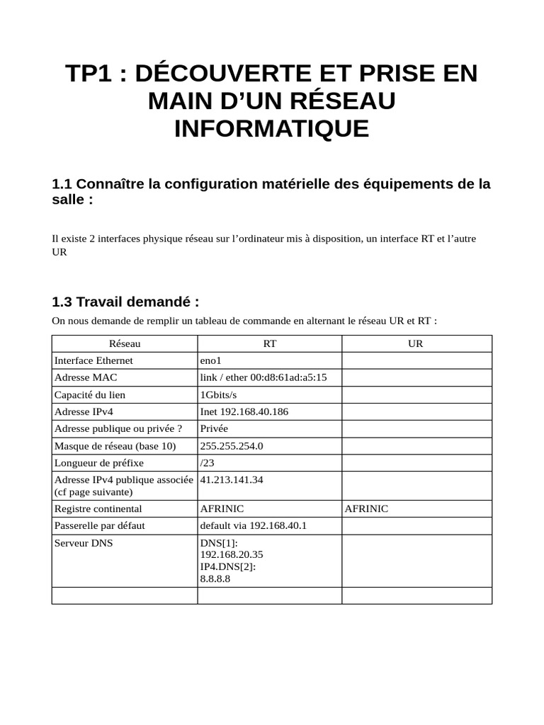 Prise en main d'un réseau informatique | PDF | Adresse IP | Système de ...
