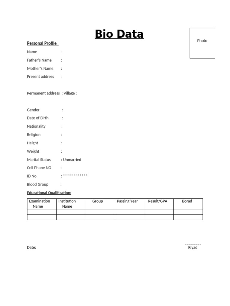 Bio Data Riyad | PDF