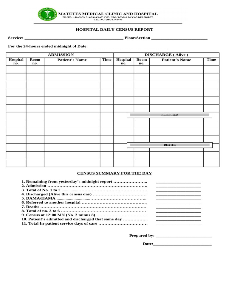 Daily Hospital Census Report Summary | PDF