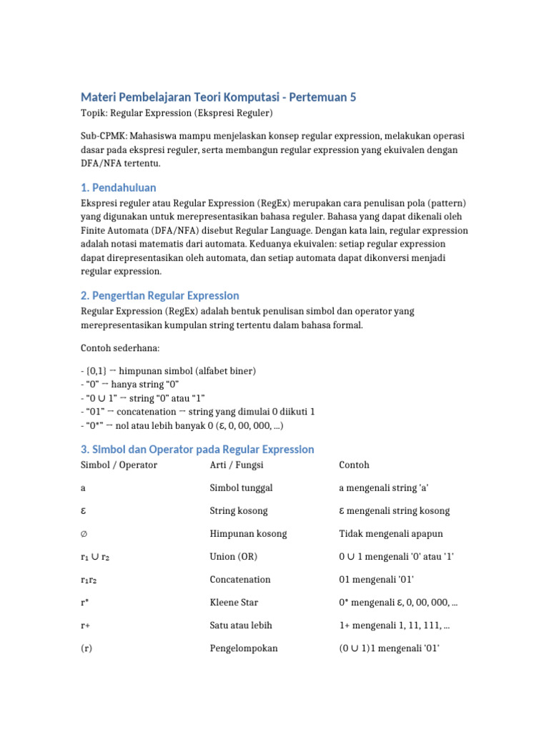 Memahami Regular Expression dalam Teori Komputasi | PDF