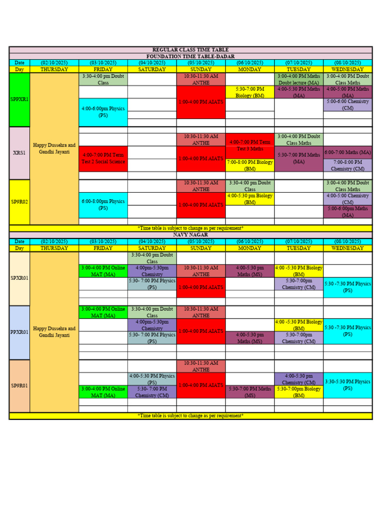 FOUNDATION TIMETABLE From 02-10-2024 To 08-10-2024 | PDF