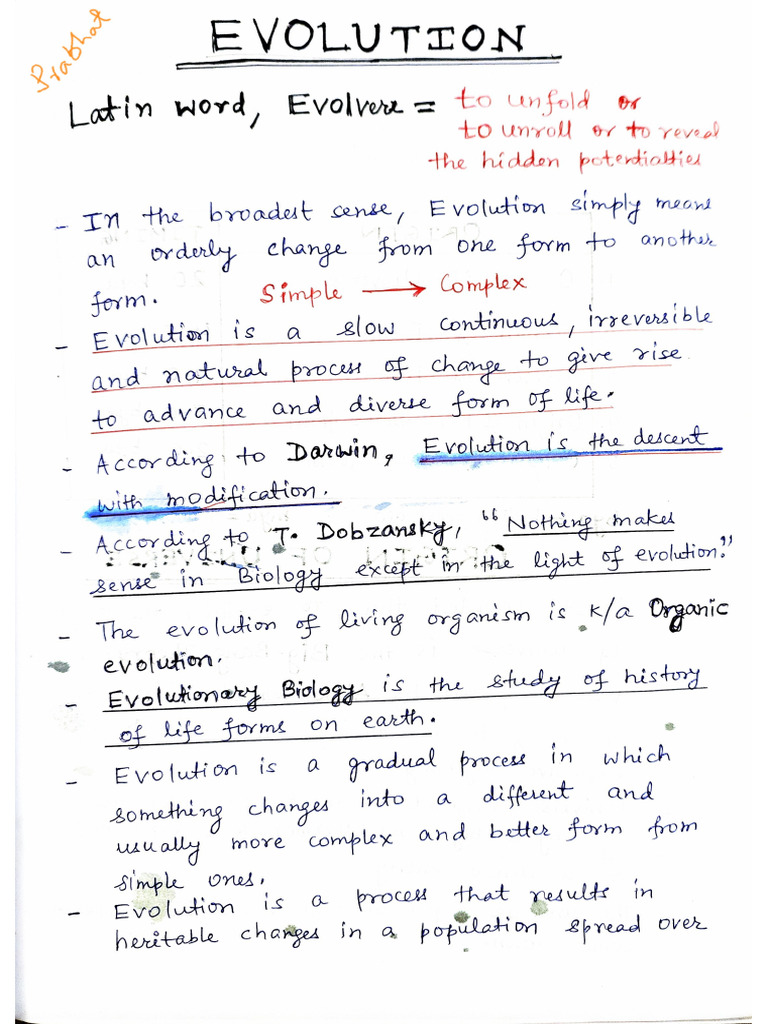 Zoology Notes of Chapter - EVOLUTION | PDF