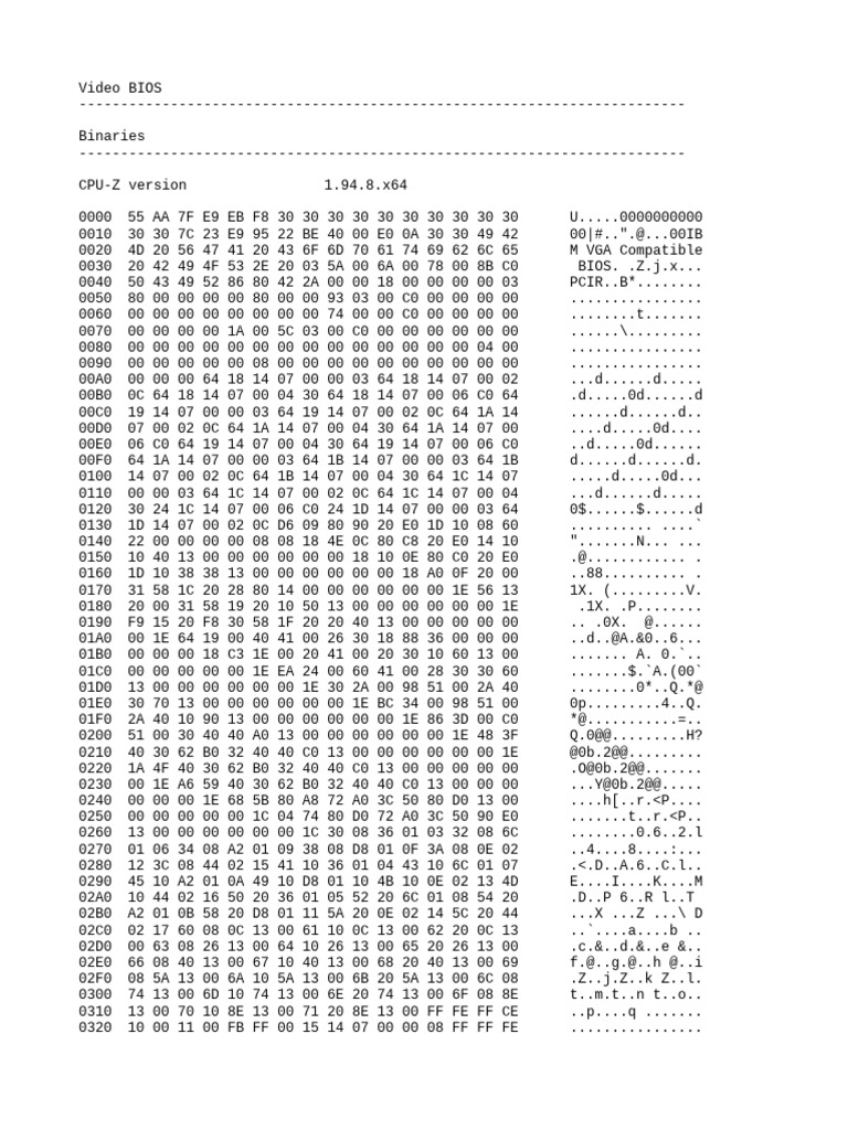 Video BIOS Binary Data Analysis | PDF | Bios | Ibm Pc Compatibles