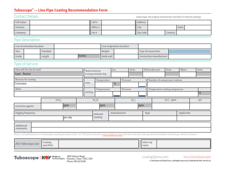 Tuboscope Line Pipe Coating Form | PDF | Liquids | Applied And ...