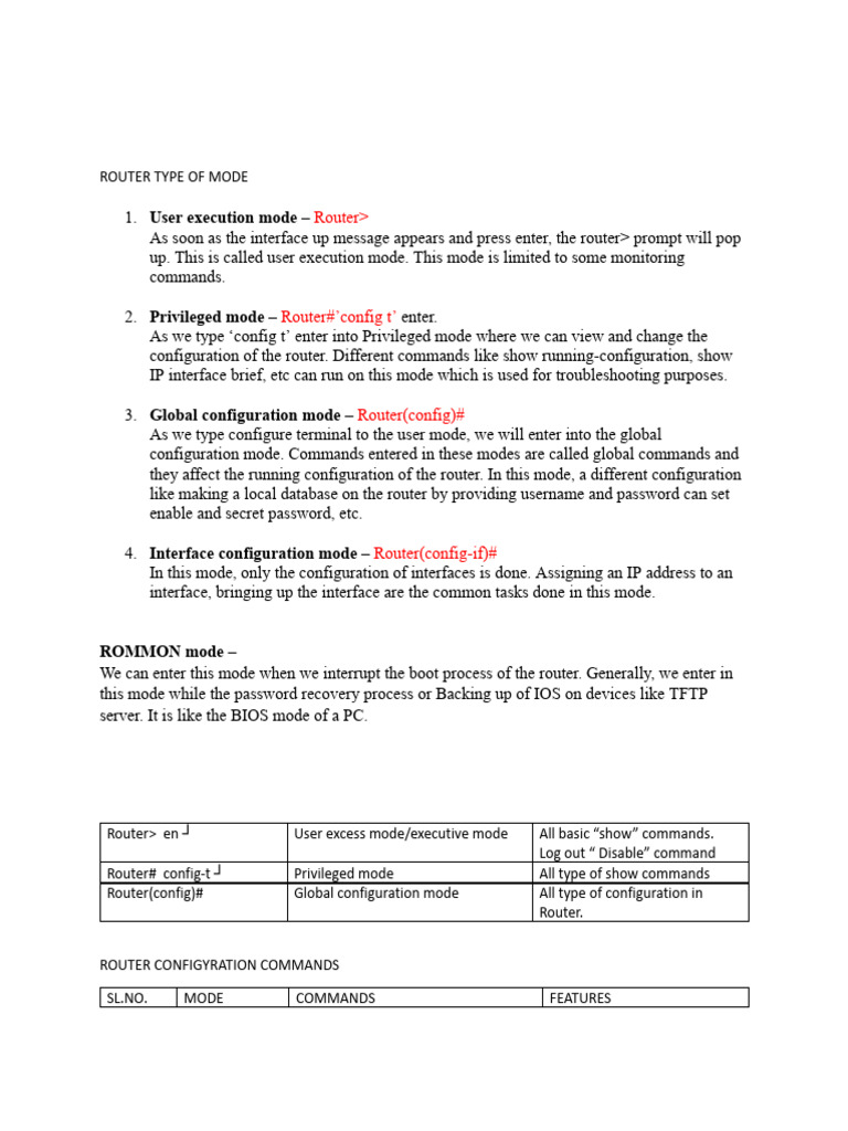 Router Configuration Modes and Commands | PDF | Computer Architecture ...