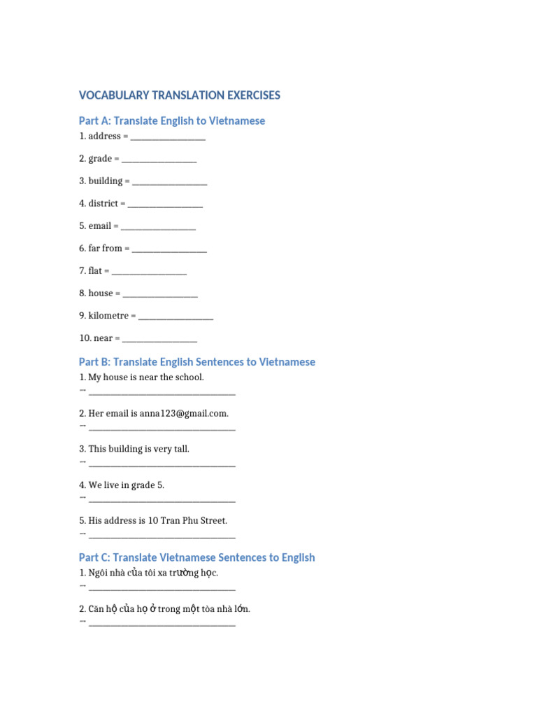 Vocabulary Translation Exercises | PDF