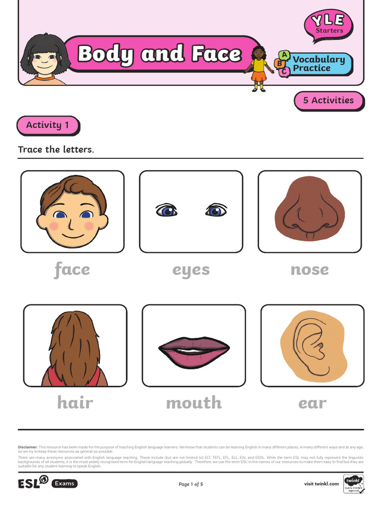 Body and Face Vocabulary Activities | PDF | English As A Second Or ...