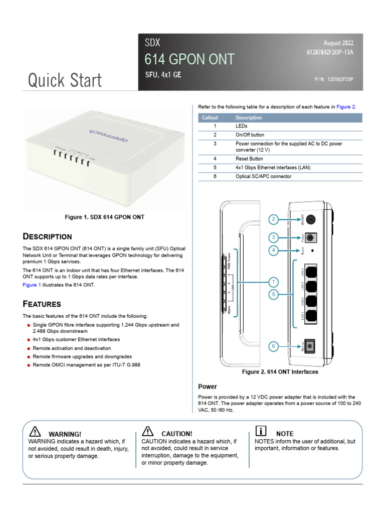 SDX 614 GPON ONT Installation Guide | PDF | Equipment | Electrical ...