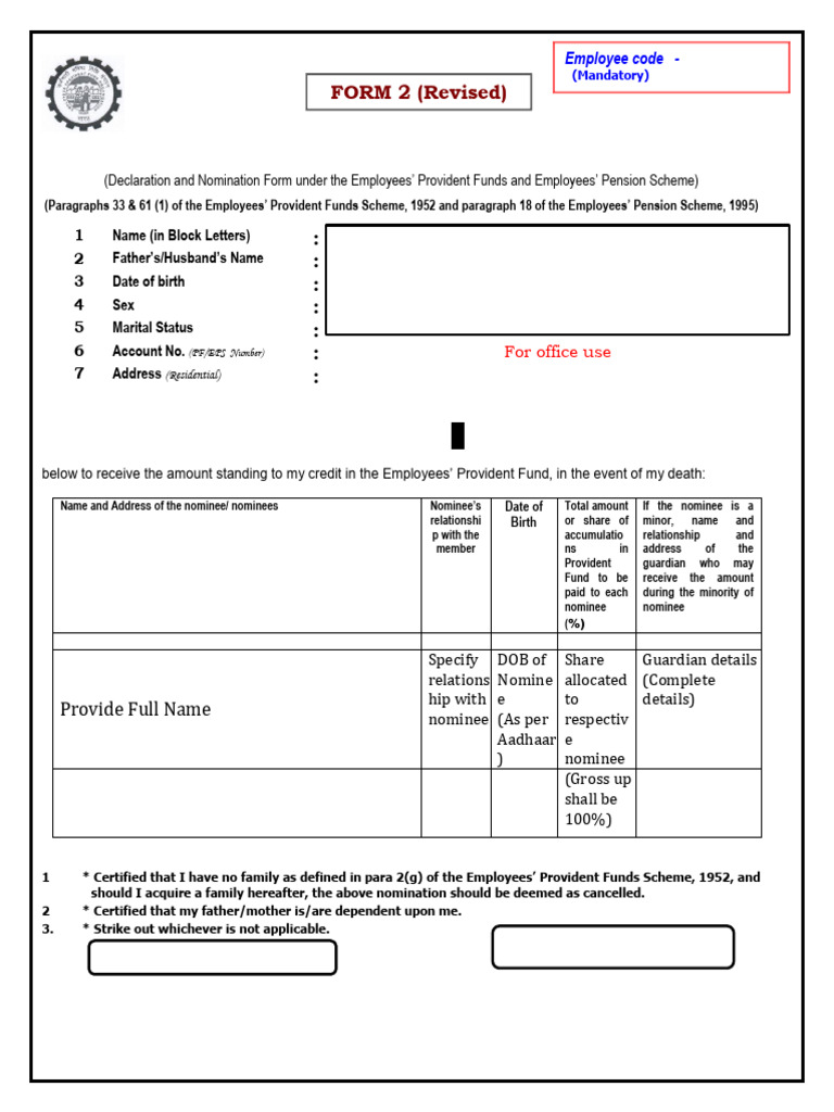 EPF & EPS Nomination Declaration Form | PDF