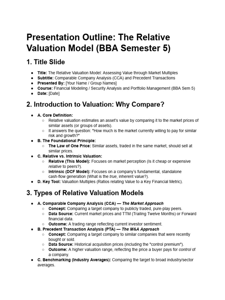 Relative Valuation Model Overview | PDF | Valuation (Finance) | Equity ...