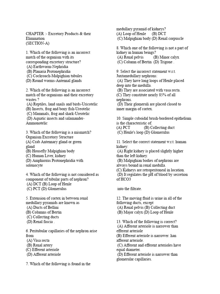 Chapter Excretory Products Their Elimination Pdf Kidney Organ