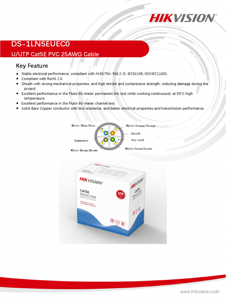 Cat5E U/UTP 25AWG Cable Specifications | PDF | Electrical Conductor ...