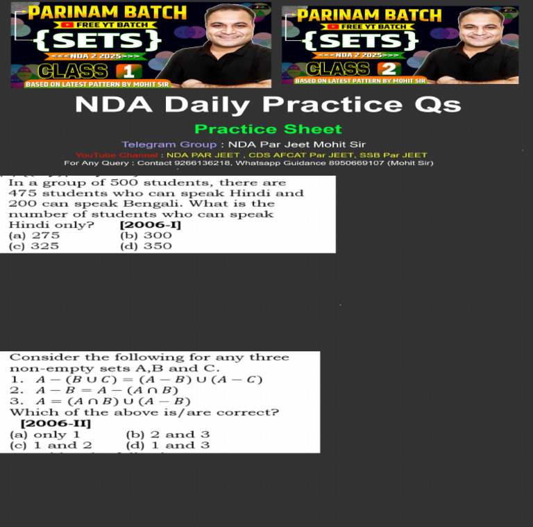 Parinam Sets Practice Sheet | PDF