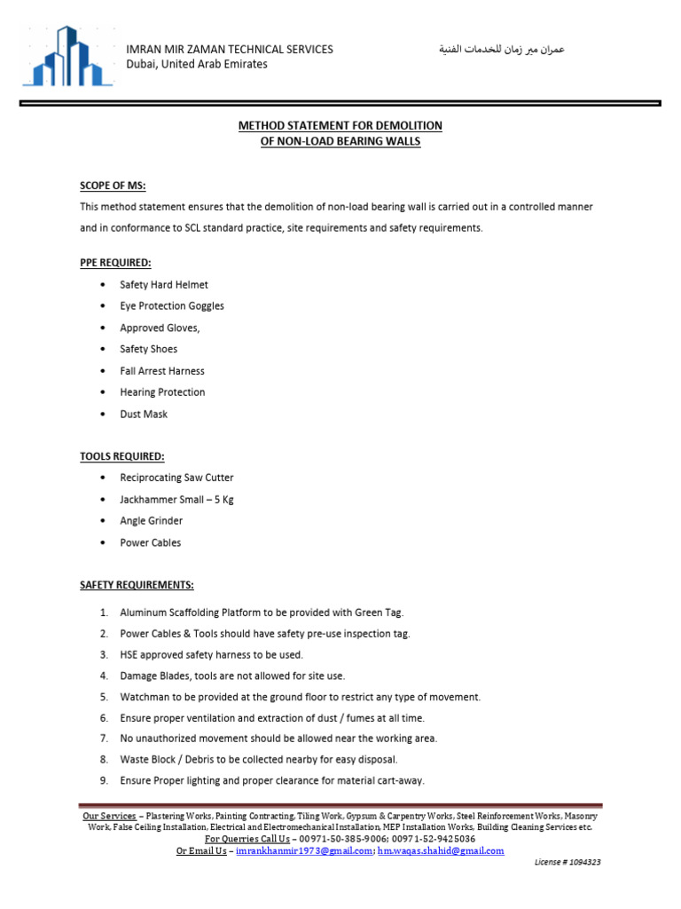 Demolition Method Statement for Walls | PDF | Civil Engineering ...
