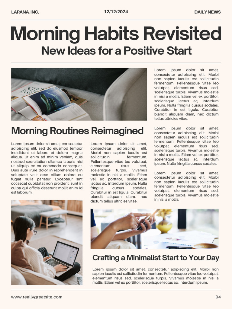 Black and Beige Modern Minimalist Daily News Article A4 Document ...