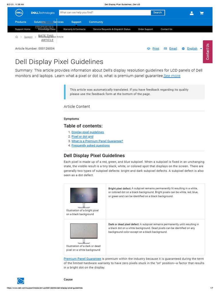 Dell Display Pixel Guidelines - Dell US | PDF | Pixel | Computer Monitor