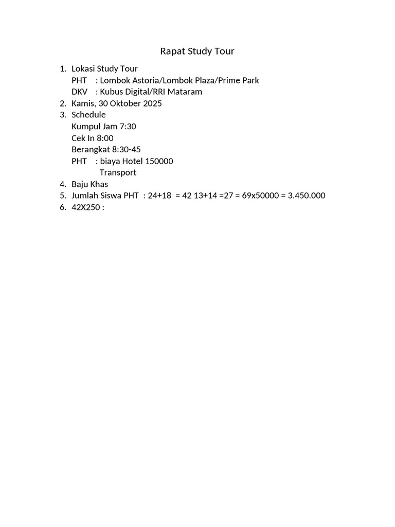 Lombok Study Tour Schedule 2025 | PDF