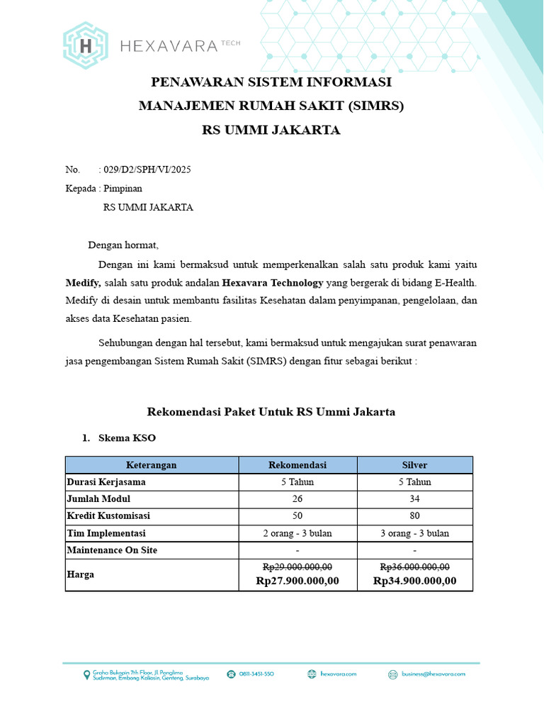 Penawaran SIMRS Medify untuk RS UMMI | PDF