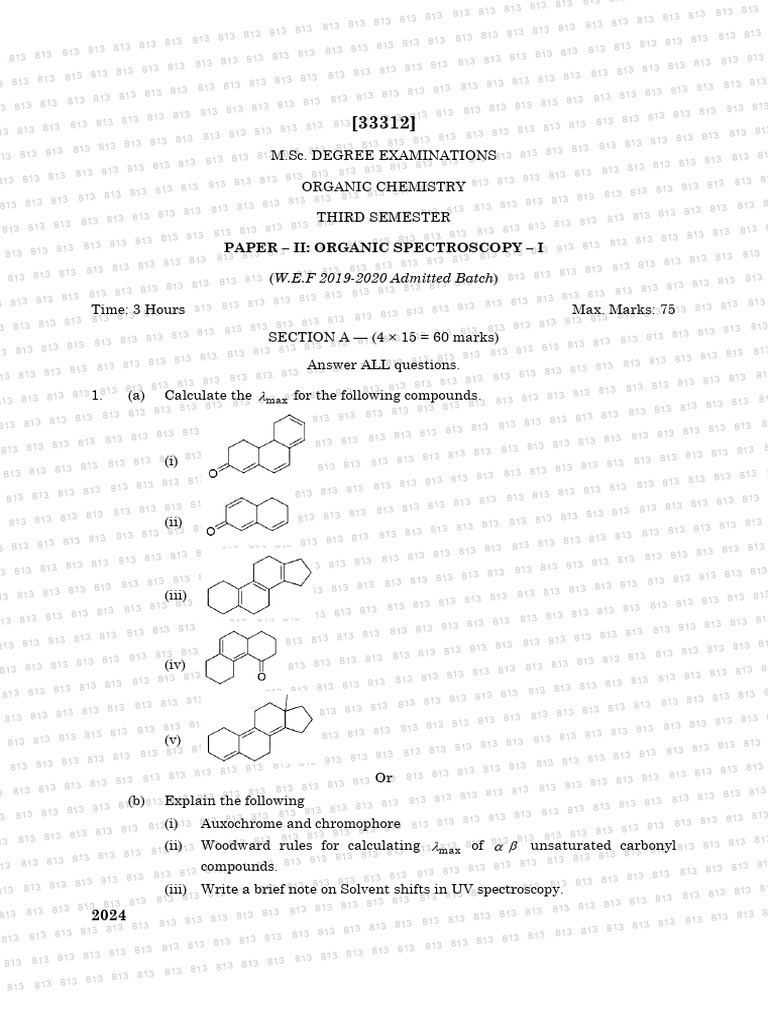 Paper - Ii: Organic Spectroscopy - I: W.E.F 2019-2020 Admitted Batch | PDF