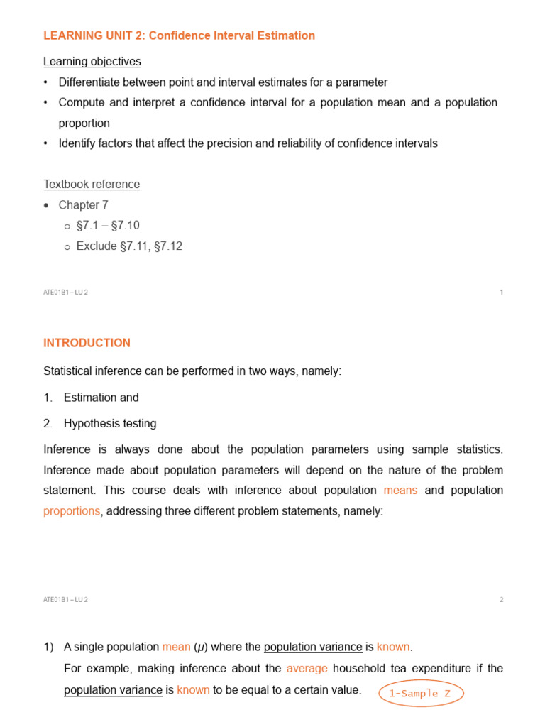 LU 2 Lecture Notes Analytical Techniques 1B | PDF | Confidence Interval ...