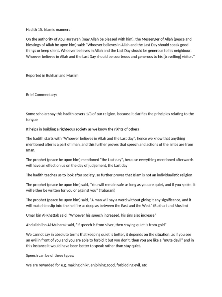 Islamic Manners: Speech and Neighbourly Rights | PDF | Hadith | God In ...