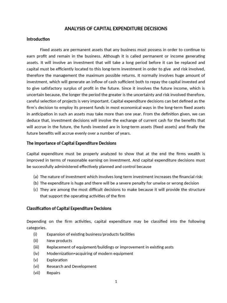 Capital Expenditure Decision Analysis | PDF | Net Present Value ...