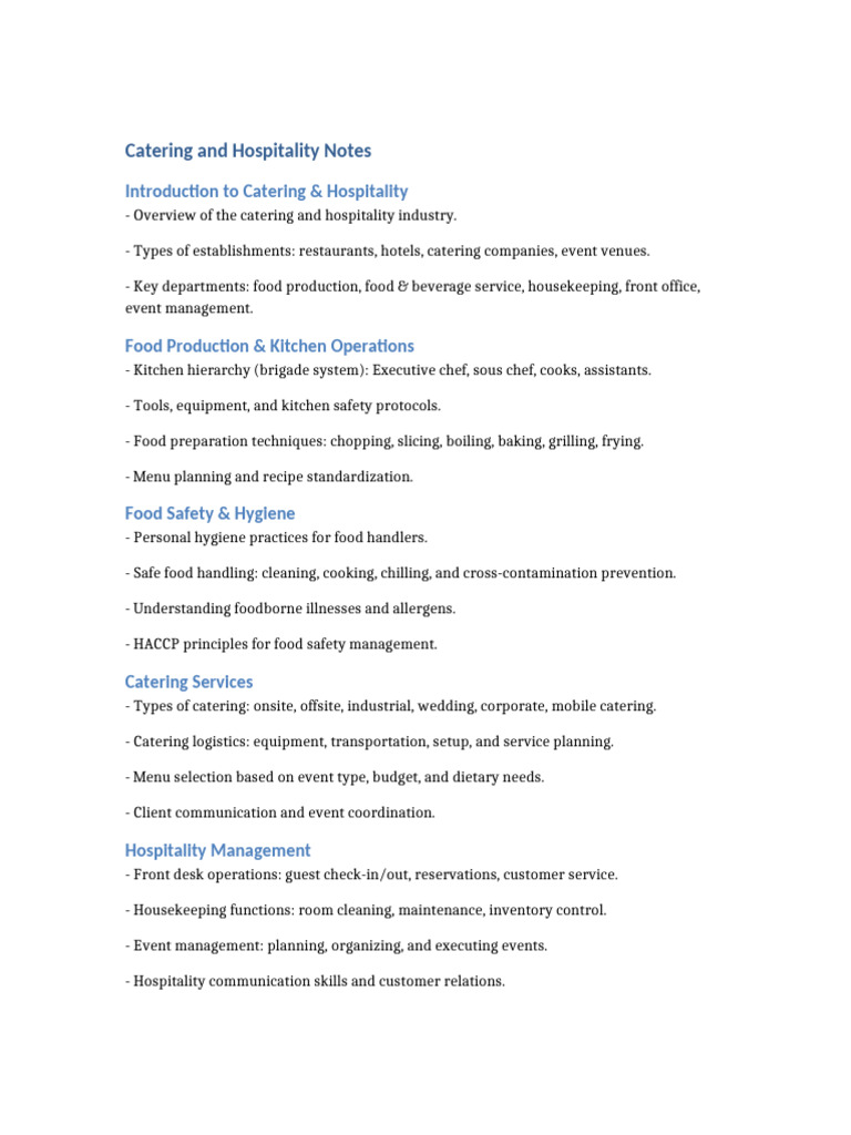 Catering & Hospitality Overview Guide | PDF