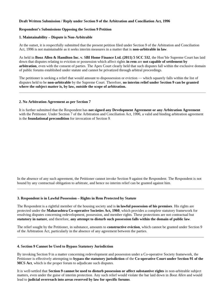 Opposition to Section 9 Arbitration Petition | PDF | Arbitration ...