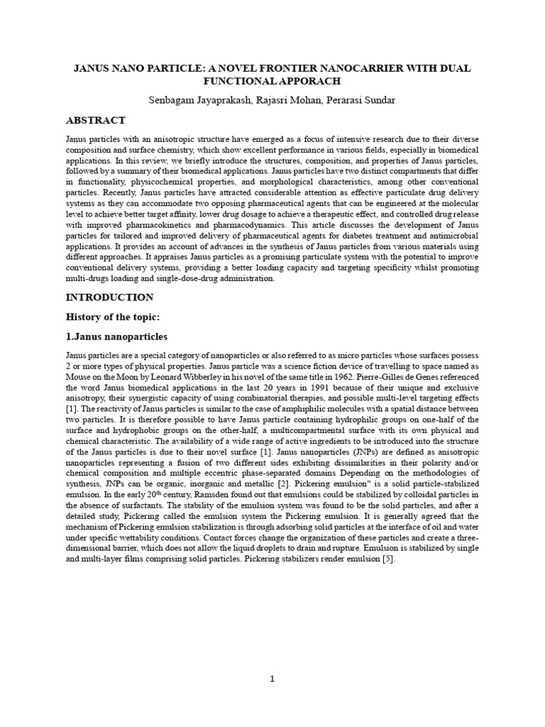 Janus Nanoparticles for Drug Delivery | PDF | Nanoparticle | Emulsion