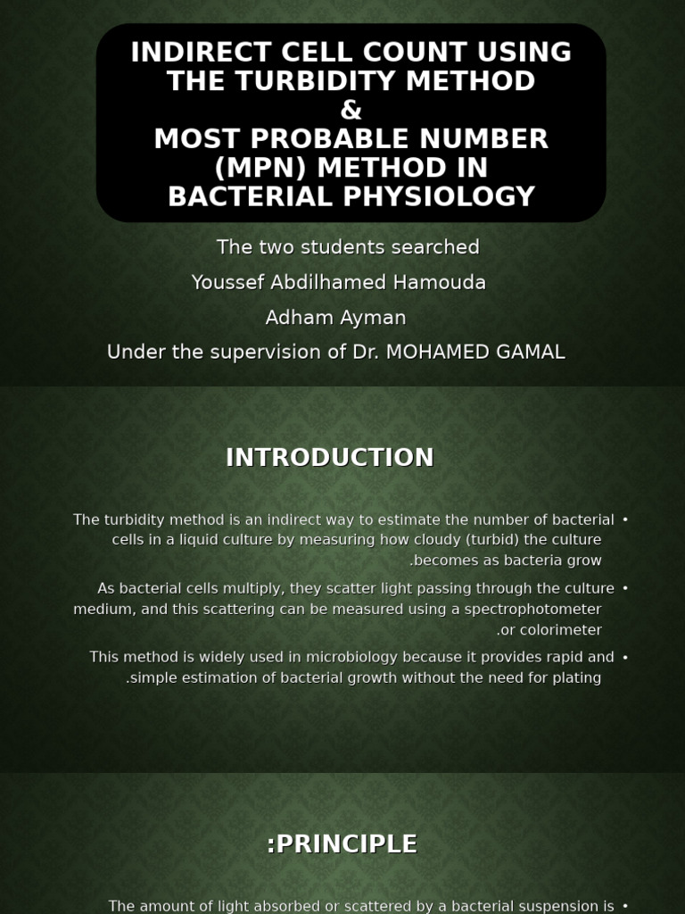 Bacterial Cell Count Methods: Turbidity & MPN | PDF | Bacteria | Biology