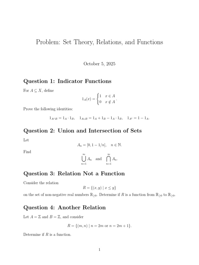 Set Theory and Functions: Key Problems | PDF