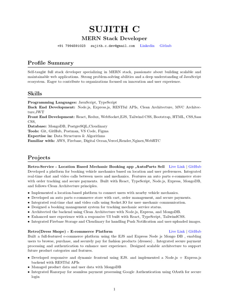 SujithMernStack Resume | PDF | Computing | Software Engineering