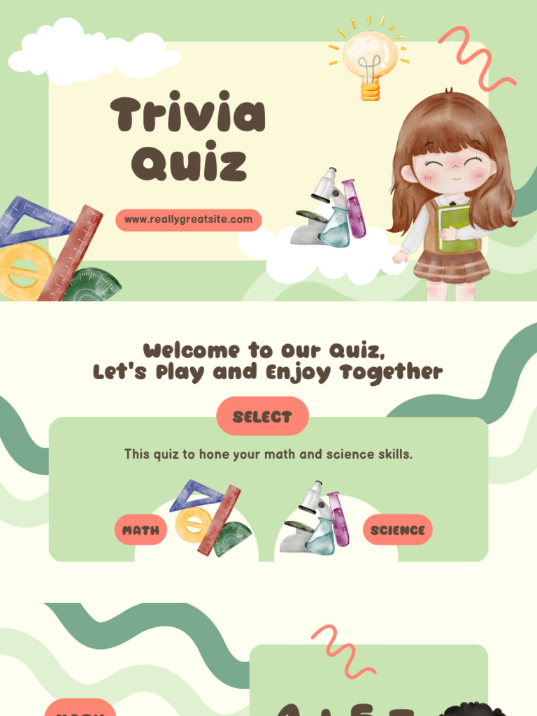 Beige Green Illustration Kids Trivia Quiz Presentation | PDF