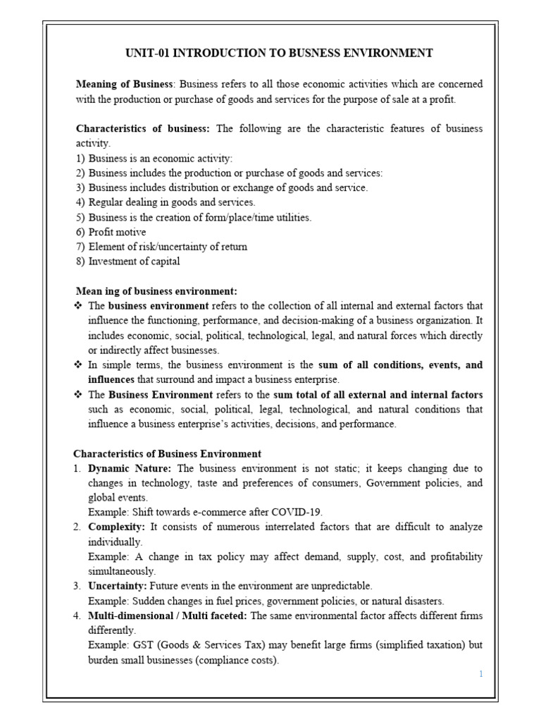 Unit-1 Introduction To Business Environment | PDF | Goal | Swot Analysis