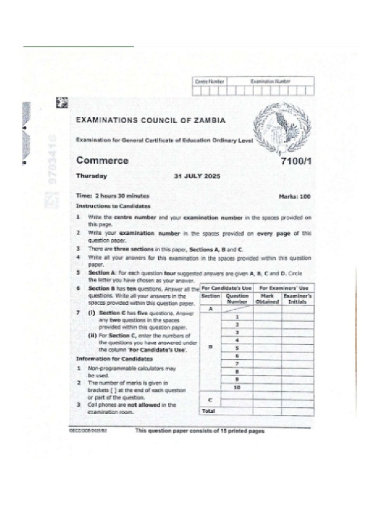 Commerce GCE 2025 | PDF